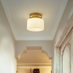 Minimalist Small Round White Glass Copper Ceiling Light