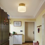 Minimalist Small Round White Glass Copper Ceiling Light