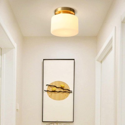 Minimalist Small Round White Glass Copper Ceiling Light Minimalist Small Round White Glass Copper Ceiling Light