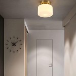 Minimalist Small Round White Glass Copper Ceiling Light