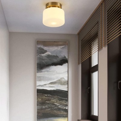 Minimalist Small Round White Glass Copper Ceiling Light Minimalist Small Round White Glass Copper Ceiling Light