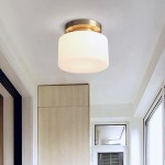 Minimalist Small Round White Glass Copper Ceiling Light