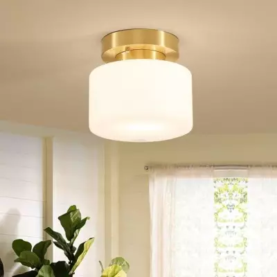 Minimalist Small Round White Glass Copper Ceiling Light Minimalist Small Round White Glass Copper Ceiling Light