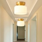 Minimalist Small Round White Glass Copper Ceiling Light