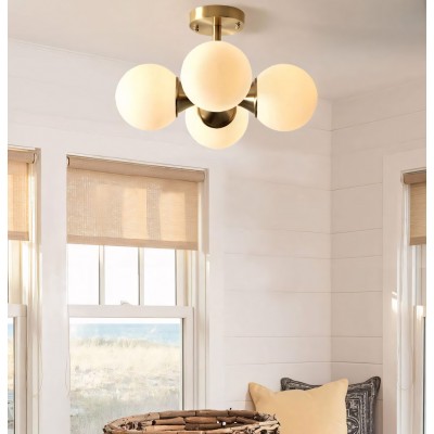 Thalor Brass Glass Sputnik 4 Light Ceiling Light Thalor Brass Glass Sputnik 4 Light Ceiling Light