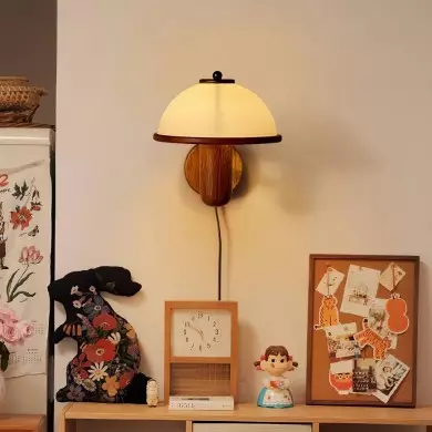 Zera Wood Mushroom White Milk Shade Plug In Sconce Zera Wood Mushroom White Milk Shade Plug In Sconce