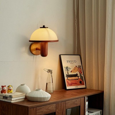 Zera Wood Mushroom White Milk Shade Plug In Sconce Zera Wood Mushroom White Milk Shade Plug In Sconce