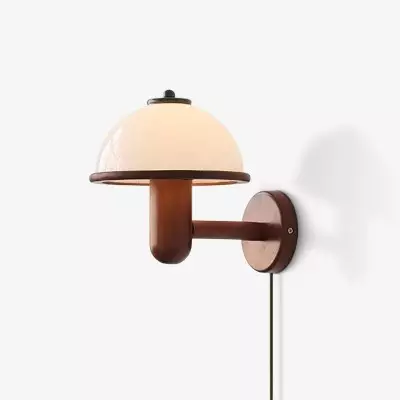 Zera Wood Mushroom White Milk Shade Plug In Sconce Zera Wood Mushroom White Milk Shade Plug In Sconce