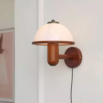 Zera Wood Mushroom White Milk Shade Plug In Sconce Zera Wood Mushroom White Milk Shade Plug In Sconce