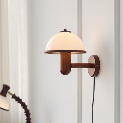 Zera Wood Mushroom White Milk Shade Plug In Sconce Zera Wood Mushroom White Milk Shade Plug In Sconce