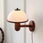 Zera Wood Mushroom White Milk Shade Plug In Sconce