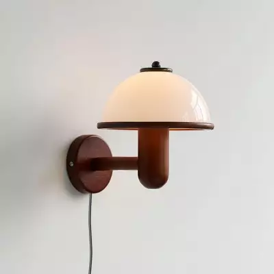 Zera Wood Mushroom White Milk Shade Plug In Sconce Zera Wood Mushroom White Milk Shade Plug In Sconce