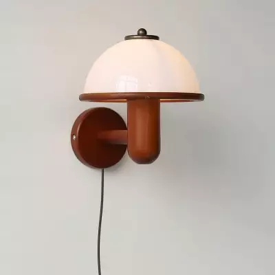 Zera Wood Mushroom White Milk Shade Plug In Sconce Zera Wood Mushroom White Milk Shade Plug In Sconce