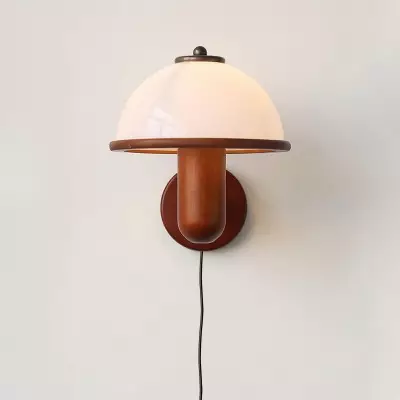 Zera Wood Mushroom White Milk Shade Plug In Sconce Zera Wood Mushroom White Milk Shade Plug In Sconce
