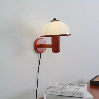 Zera Wood Mushroom White Milk Shade Plug In Sconce Zera Wood Mushroom White Milk Shade Plug In Sconce