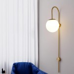Qorven Minimalist Long Pole Globe Brass Plug In Wall Sconce Qorven Minimalist Long Pole Globe Brass Plug In Wall Sconce