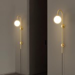 Qorven Minimalist Long Pole Globe Brass Plug In Wall Sconce Qorven Minimalist Long Pole Globe Brass Plug In Wall Sconce