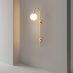 Qorven Minimalist Long Pole Globe Brass Plug In Wall Sconce Qorven Minimalist Long Pole Globe Brass Plug In Wall Sconce