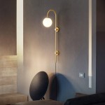 Qorven Minimalist Long Pole Globe Brass Plug In Wall Sconce Qorven Minimalist Long Pole Globe Brass Plug In Wall Sconce