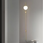 Qorven Minimalist Long Pole Globe Brass Plug In Wall Sconce Qorven Minimalist Long Pole Globe Brass Plug In Wall Sconce