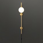 Qorven Minimalist Long Pole Globe Brass Plug In Wall Sconce Qorven Minimalist Long Pole Globe Brass Plug In Wall Sconce