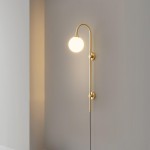 Qorven Minimalist Long Pole Globe Brass Plug In Wall Sconce Qorven Minimalist Long Pole Globe Brass Plug In Wall Sconce