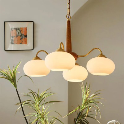 Xyrian Farmhouse Wood White Bauhaus Persimmon Chandelier