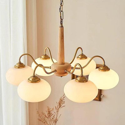 Xyrian Farmhouse Wood White Bauhaus Persimmon Chandelier