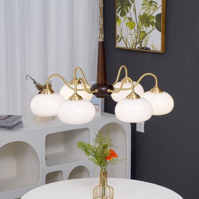 Xyrian Farmhouse Wood White Bauhaus Persimmon Chandelier