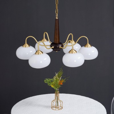 Xyrian Farmhouse Wood White Bauhaus Persimmon Chandelier