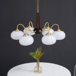 Xyrian Farmhouse Wood White Bauhaus Persimmon Chandelier