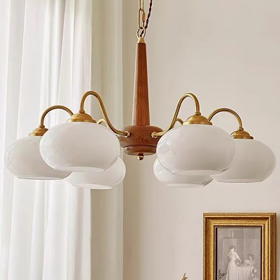 Xyrian Farmhouse Wood White Bauhaus Persimmon Chandelier