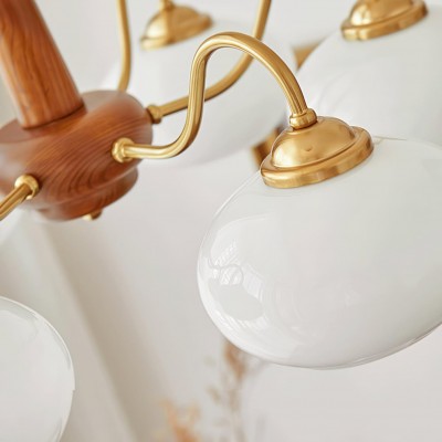 Xyrian Farmhouse Wood White Bauhaus Persimmon Chandelier