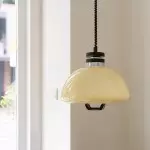 Zeros Cream Hemisphere Iron Solid Wood Glass Pendant Light