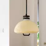Zeros Cream Hemisphere Iron Solid Wood Glass Pendant Light