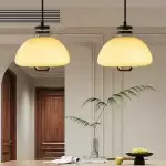Zeros Cream Hemisphere Iron Solid Wood Glass Pendant Light