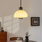 Zeros Cream Hemisphere Iron Solid Wood Glass Pendant Light