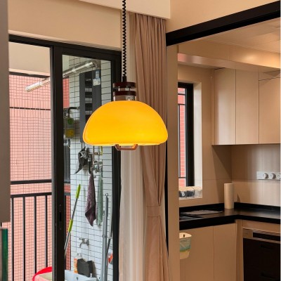 Zeros Cream Hemisphere Iron Solid Wood Glass Pendant Light Zeros Cream Hemisphere Iron Solid Wood Glass Pendant Light