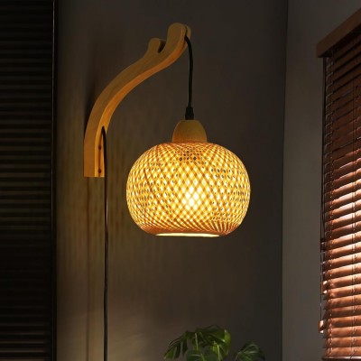 Deyron Rattan Hanging Wood Plug In Wall Mounted Lamp Deyron Rattan Hanging Wood Plug In Wall Mounted Lamp