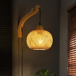 Deyron Rattan Hanging Wood Plug In Wall Mounted Lamp