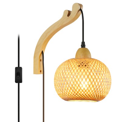 Deyron Rattan Hanging Wood Plug In Wall Mounted Lamp Deyron Rattan Hanging Wood Plug In Wall Mounted Lamp