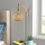 Deyron Rattan Hanging Wood Plug In Wall Mounted Lamp