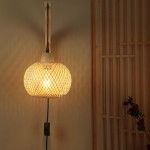 Deyron Rattan Hanging Wood Plug In Wall Mounted Lamp