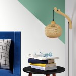 Deyron Rattan Hanging Wood Plug In Wall Mounted Lamp