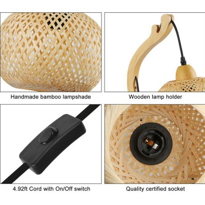Deyron Rattan Hanging Wood Plug In Wall Mounted Lamp Deyron Rattan Hanging Wood Plug In Wall Mounted Lamp