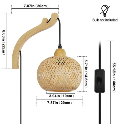 Deyron Rattan Hanging Wood Plug In Wall Mounted Lamp Deyron Rattan Hanging Wood Plug In Wall Mounted Lamp