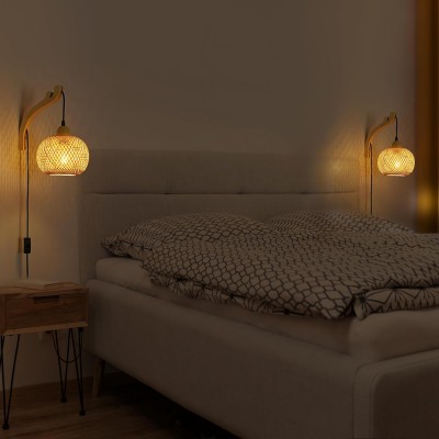 Deyron Rattan Hanging Wood Plug In Wall Mounted Lamp Deyron Rattan Hanging Wood Plug In Wall Mounted Lamp