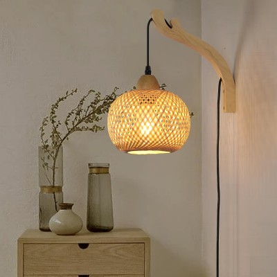 Deyron Rattan Hanging Wood Plug In Wall Mounted Lamp Deyron Rattan Hanging Wood Plug In Wall Mounted Lamp