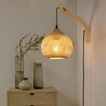 Deyron Rattan Hanging Wood Plug In Wall Mounted Lamp