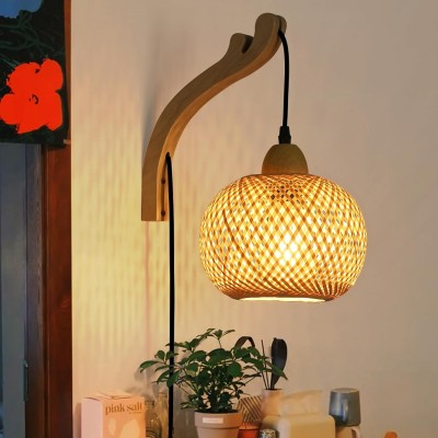 Deyron Rattan Hanging Wood Plug In Wall Mounted Lamp Deyron Rattan Hanging Wood Plug In Wall Mounted Lamp